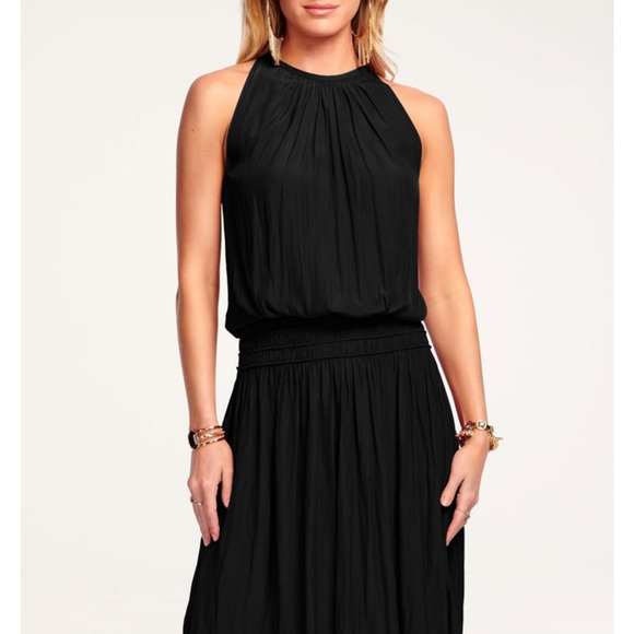 Ramy Brook Black Audrey Smocked Midi Dress Size Large - Picture 5 of 14